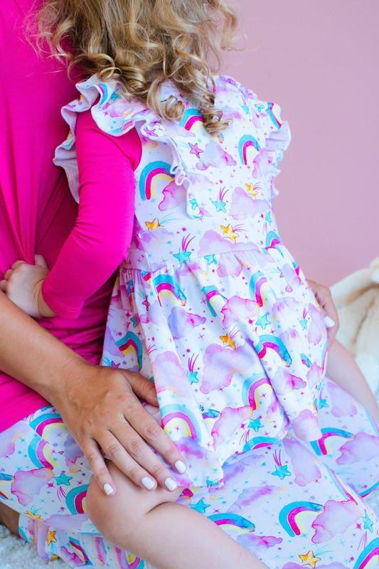Girl's Bamboo Jumper Twirl Dress - Penelope (Rainbows) - Image 4
