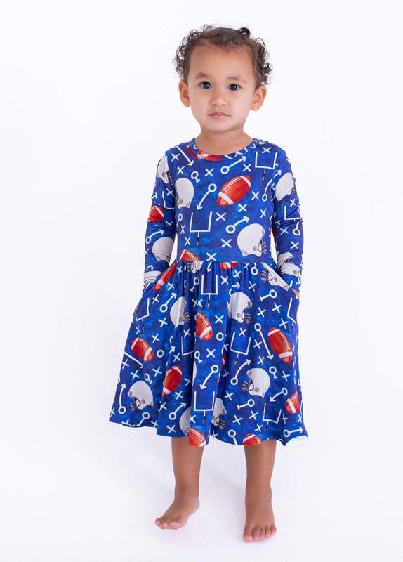Girl's Bamboo Long Sleeve Dress - Troy (Football) - Image 3