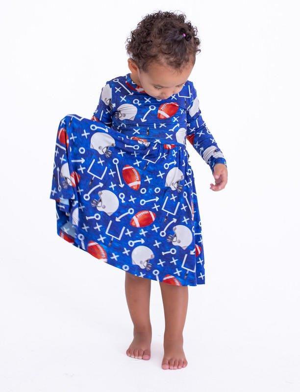 Girl's Bamboo Long Sleeve Dress - Troy (Football) - Image 4