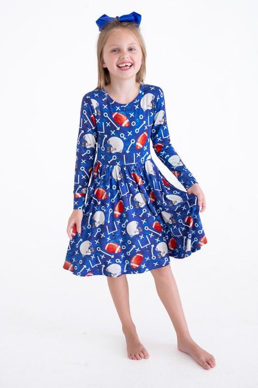 Girl's Bamboo Long Sleeve Dress - Troy (Football) - Image 6