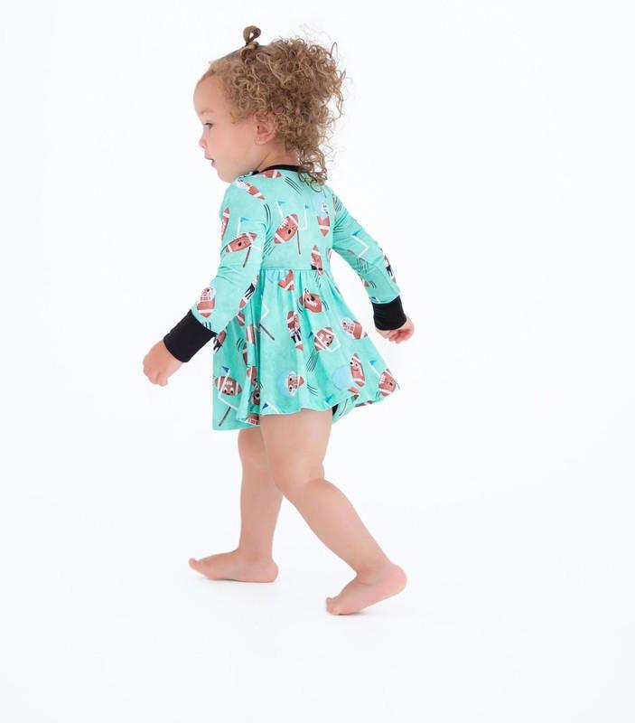 Girl's Bamboo Long Sleeve Twirl Bodysuit Dress - Elliot (Football) - Image 3
