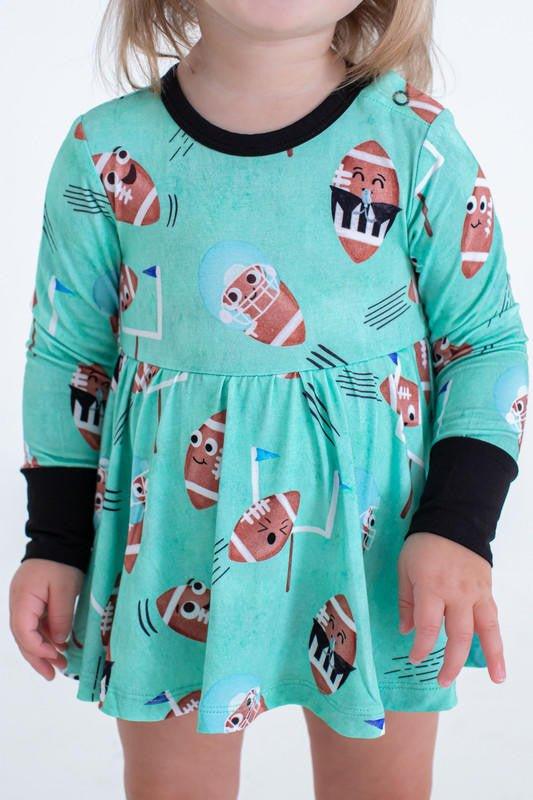 Girl's Bamboo Long Sleeve Twirl Bodysuit Dress - Elliot (Football) - Image 6