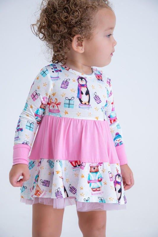 Girl's Bamboo Long Sleeve Twirl Bodysuit Dress - Fritz (Nutcrackers and Gift Boxes) - Image 2