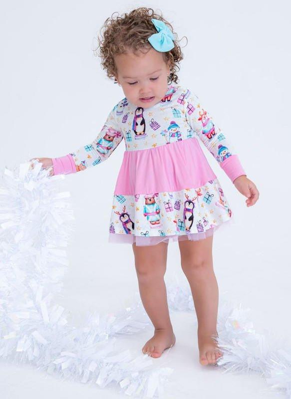 Girl's Bamboo Long Sleeve Twirl Bodysuit Dress - Fritz (Nutcrackers and Gift Boxes) - Image 3