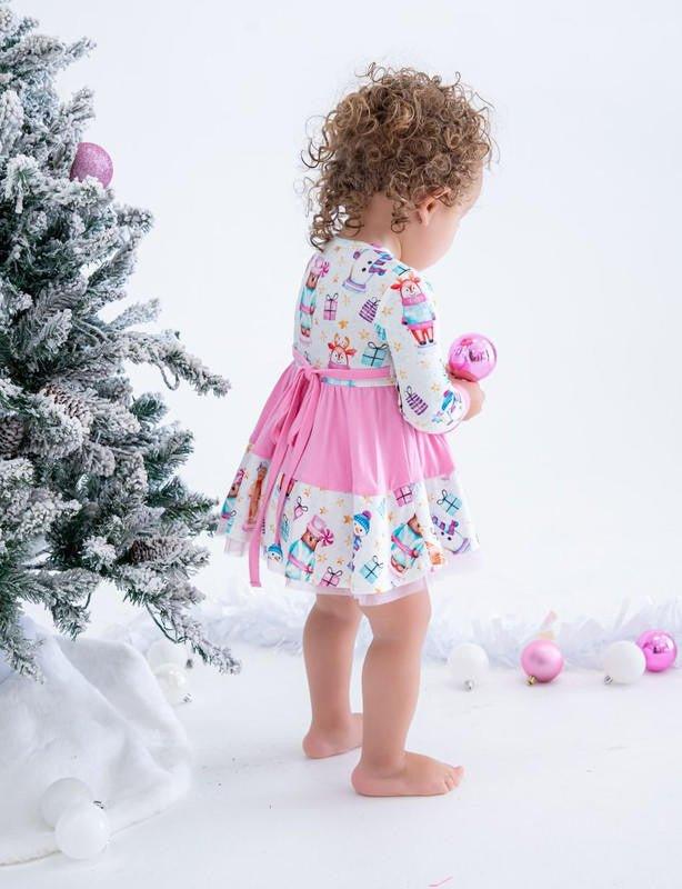 Girl's Bamboo Long Sleeve Twirl Bodysuit Dress - Fritz (Nutcrackers and Gift Boxes) - Image 4