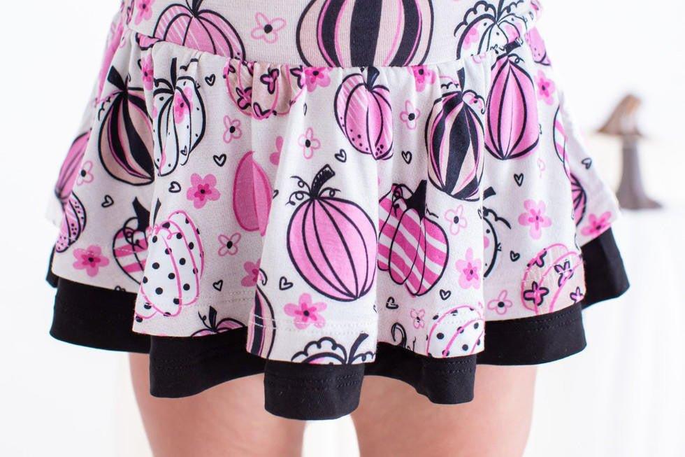 Girl's Bamboo Long Sleeve Twirl Bodysuit Dress - Quinn (Pumpkins) - Image 4