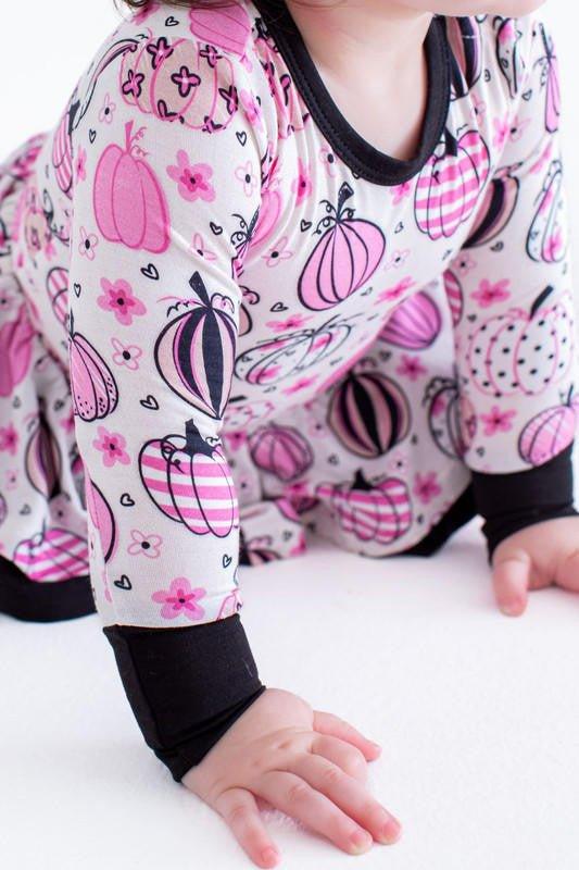 Girl's Bamboo Long Sleeve Twirl Bodysuit Dress - Quinn (Pumpkins) - Image 7