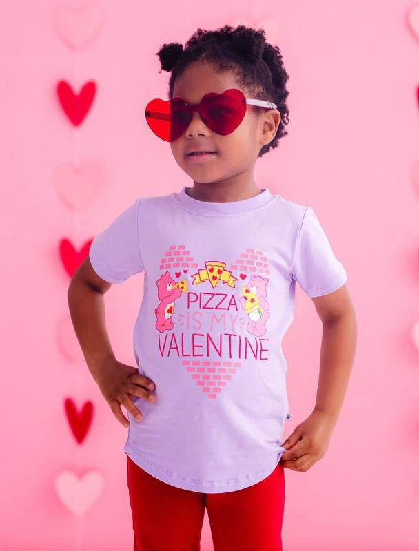 Girl's Bamboo Short Sleeve Graphic T-Shirt - Care Bears Pizza Valentine - Image 3