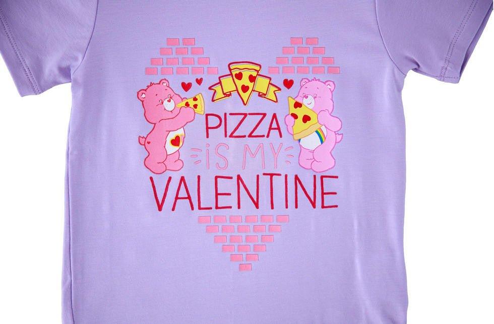 Girl's Bamboo Short Sleeve Graphic T-Shirt - Care Bears Pizza Valentine - Image 4