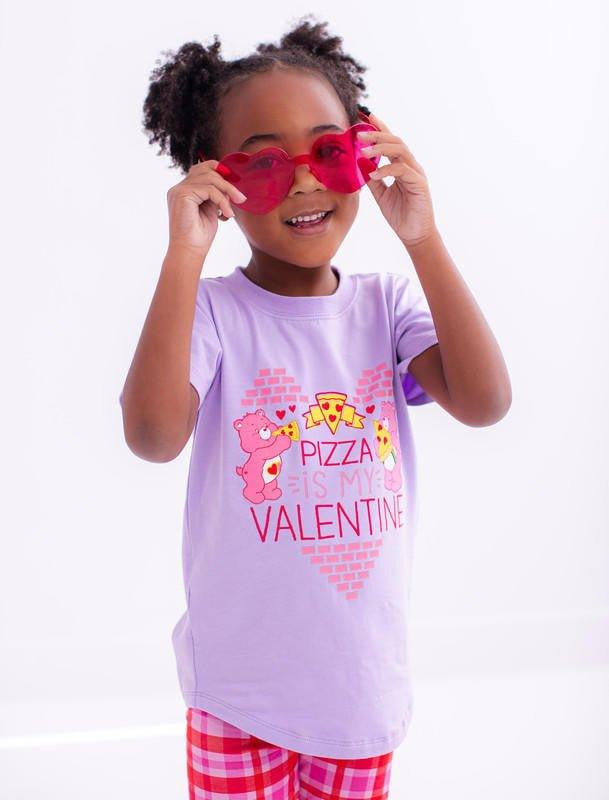 Girl's Bamboo Short Sleeve Graphic T-Shirt - Care Bears Pizza Valentine - Image 5