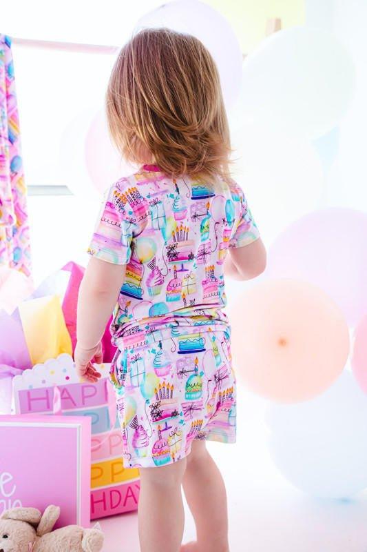 Girl's Bamboo Short Sleeve Lounge Pajama Set with Shorts - Harper (Birthday) - Image 3
