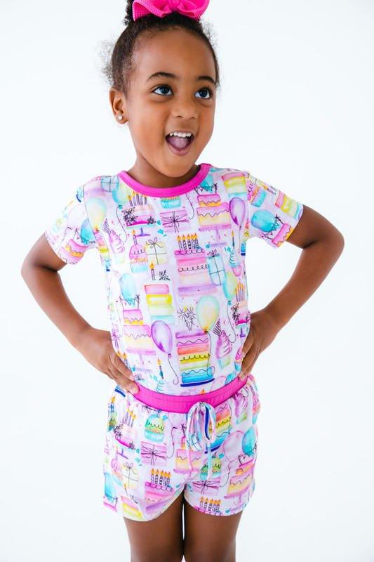 Girl's Bamboo Short Sleeve Lounge Pajama Set with Shorts - Harper (Birthday) - Image 5