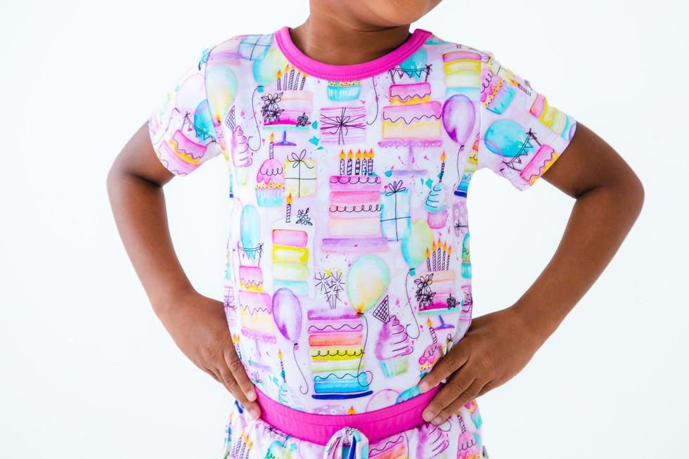 Girl's Bamboo Short Sleeve Lounge Pajama Set with Shorts - Harper (Birthday) - Image 6