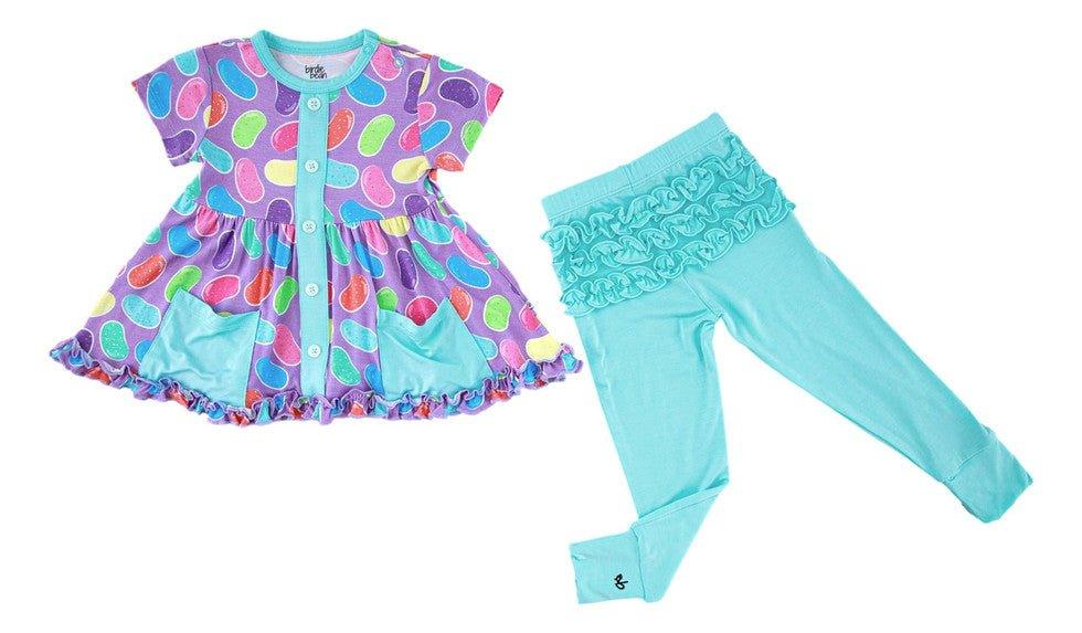 Girl's Bamboo Short Sleeve Peplum Top and Pants Outfit Set - Julie (Jellybeans)