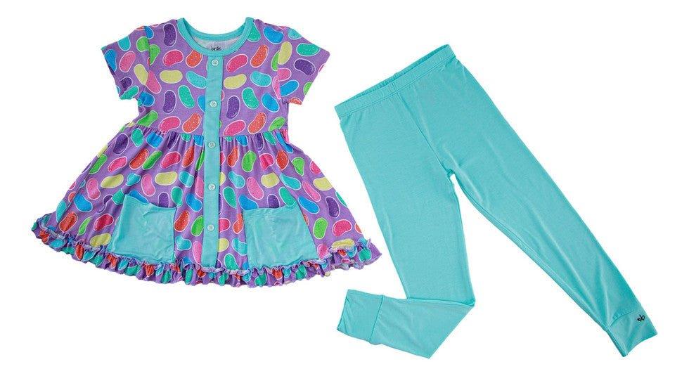 Girl's Bamboo Short Sleeve Peplum Top and Pants Outfit Set - Julie (Jellybeans) - Image 2
