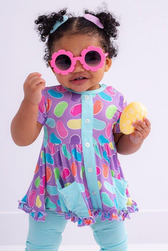 Girl's Bamboo Short Sleeve Peplum Top and Pants Outfit Set - Julie (Jellybeans) - Image 3