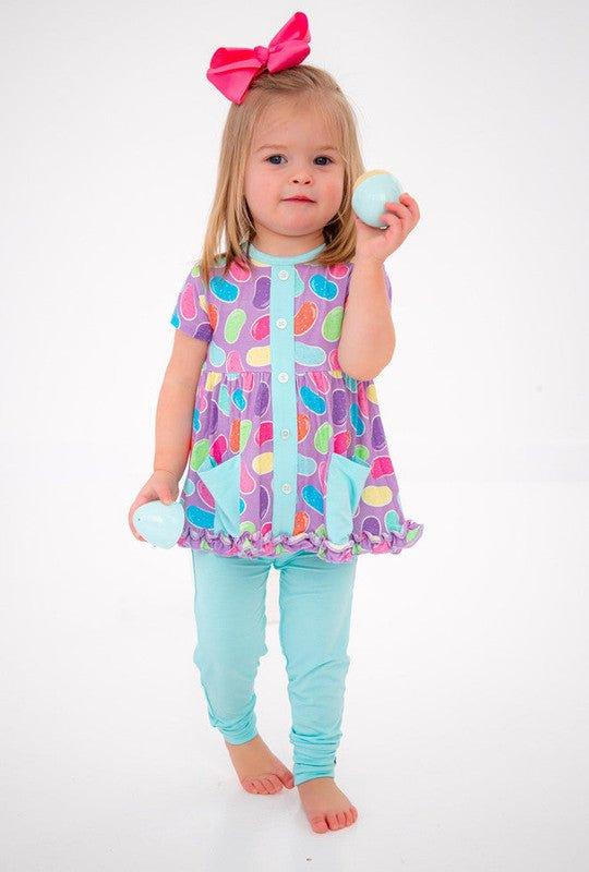 Girl's Bamboo Short Sleeve Peplum Top and Pants Outfit Set - Julie (Jellybeans) - Image 7