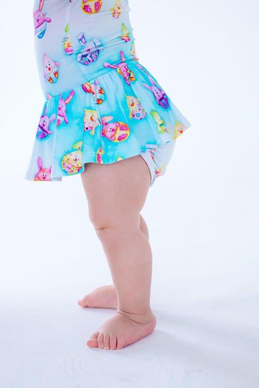 Girl's Bamboo Short Sleeve Twirl Bodysuit Dress - Elijah (Chick & Bunny Eggs) - Image 3