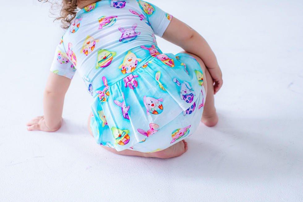 Girl's Bamboo Short Sleeve Twirl Bodysuit Dress - Elijah (Chick & Bunny Eggs) - Image 4