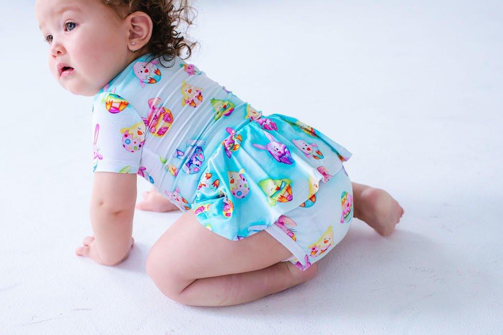 Girl's Bamboo Short Sleeve Twirl Bodysuit Dress - Elijah (Chick & Bunny Eggs) - Image 5