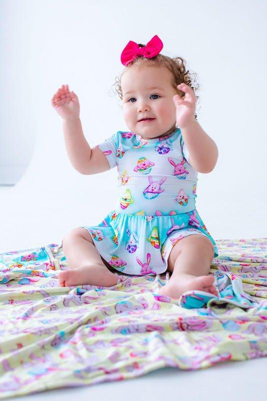 Girl's Bamboo Short Sleeve Twirl Bodysuit Dress - Elijah (Chick & Bunny Eggs) - Image 6