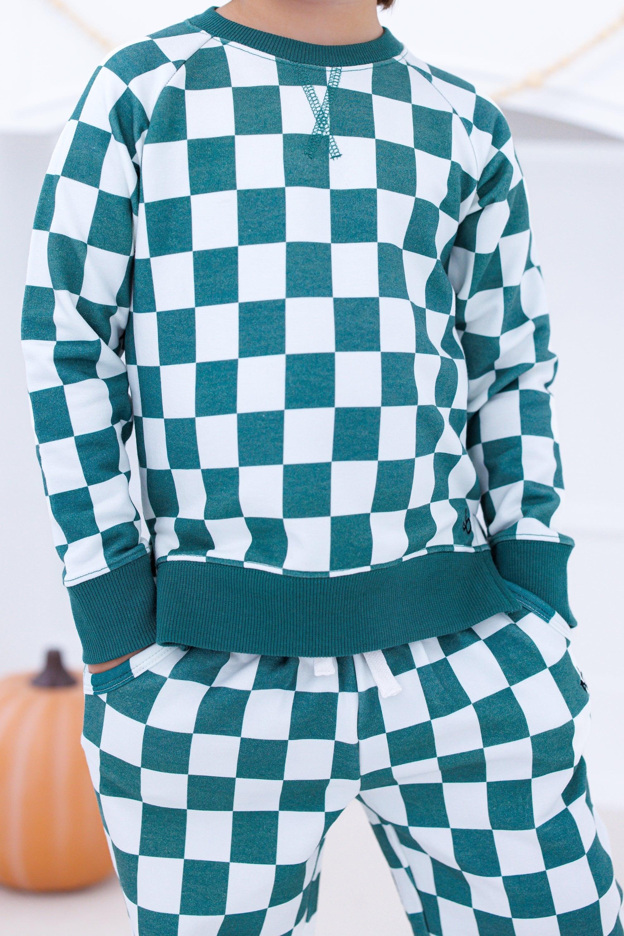 Bamboo Long Sleeve Top and Jogger Outfit Set - Lennox (Checkered) - Image 2