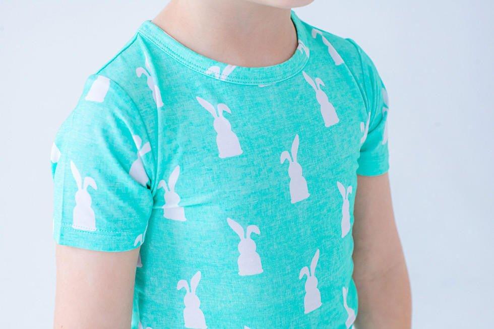 Bamboo Short Sleeve Pajama Set - Simon (Bunny On Mint) - Image 2