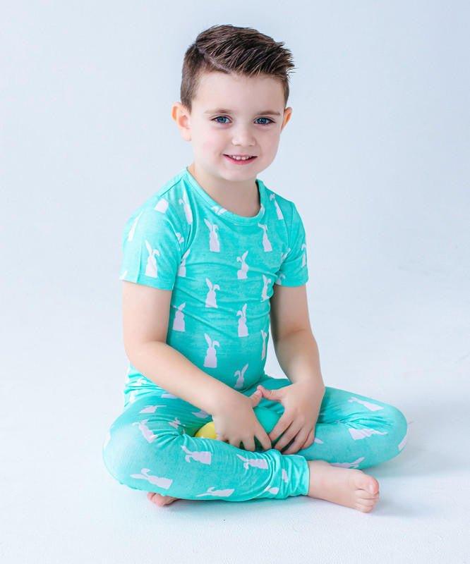 Bamboo Short Sleeve Pajama Set - Simon (Bunny On Mint) - Image 5
