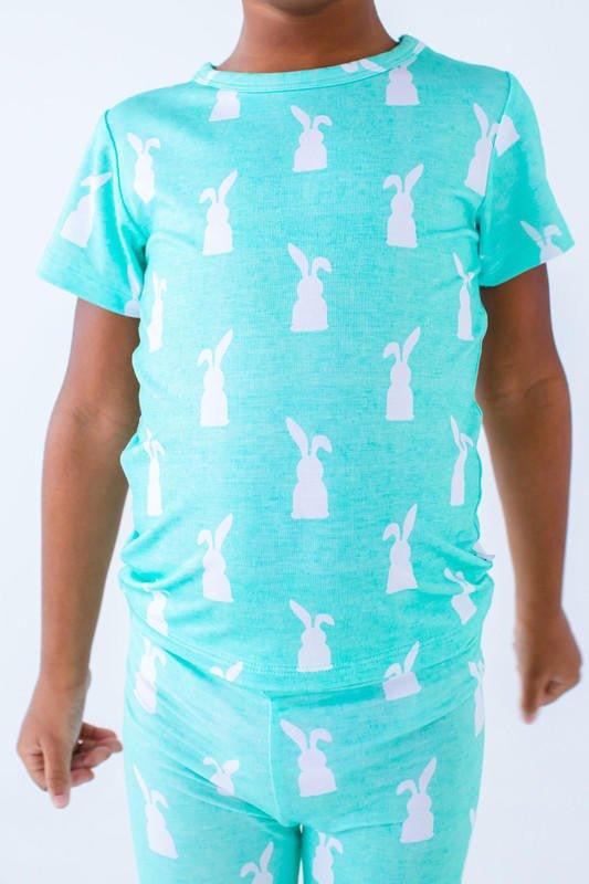Bamboo Short Sleeve Pajama Set - Simon (Bunny On Mint) - Image 6