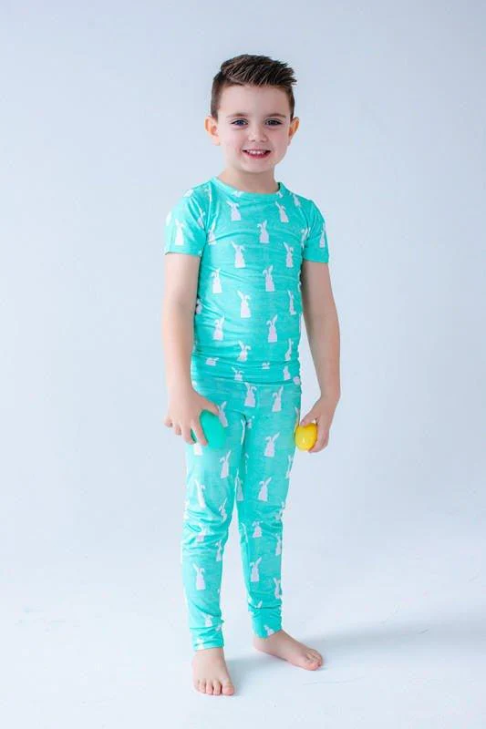 Bamboo Short Sleeve Pajama Set - Simon (Bunny On Mint) - Image 7