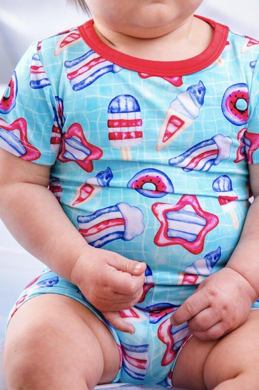 Bamboo Short Sleeve Pajama Set with Shorts - Liberty (Pool Floats) - Image 2