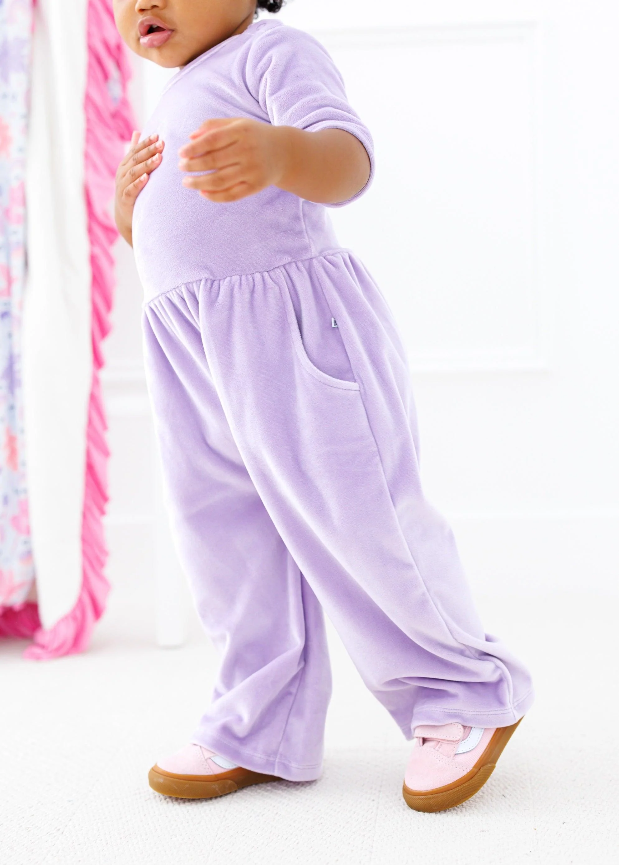 Solid Short Sleeve Velvet Leggy Jumpsuit - Lavender - Image 4