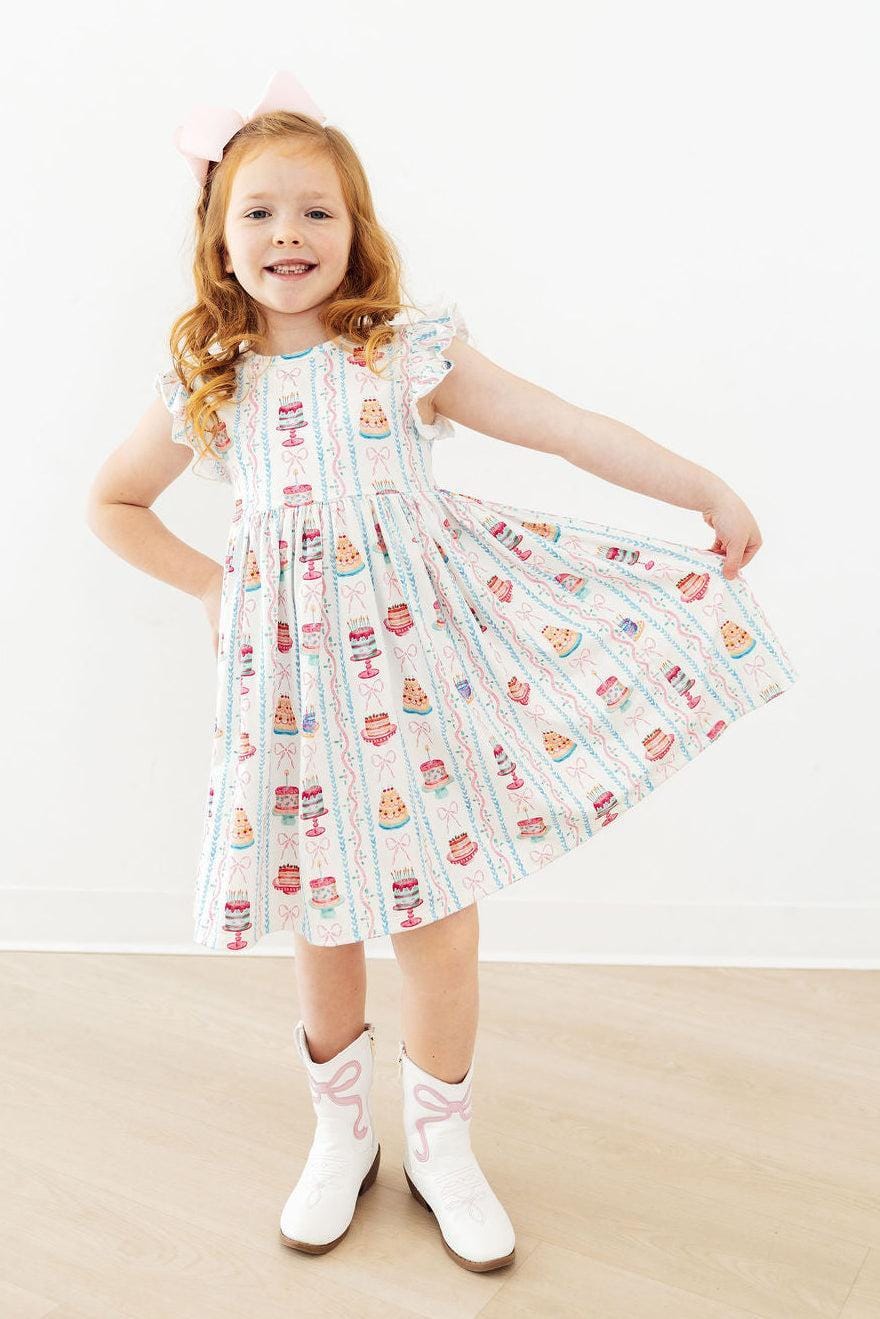 Birthday Cakes Flutter Sleeve Twirl Dress - Image 3
