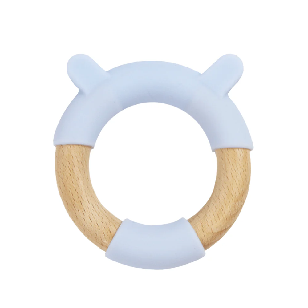 Blue Bear Circle Bear Head Teether Silicone + Wood Teether - Image 2