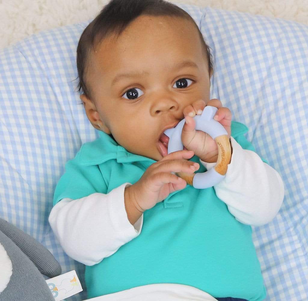 Blue Bear Circle Bear Head Teether Silicone + Wood Teether - Image 3
