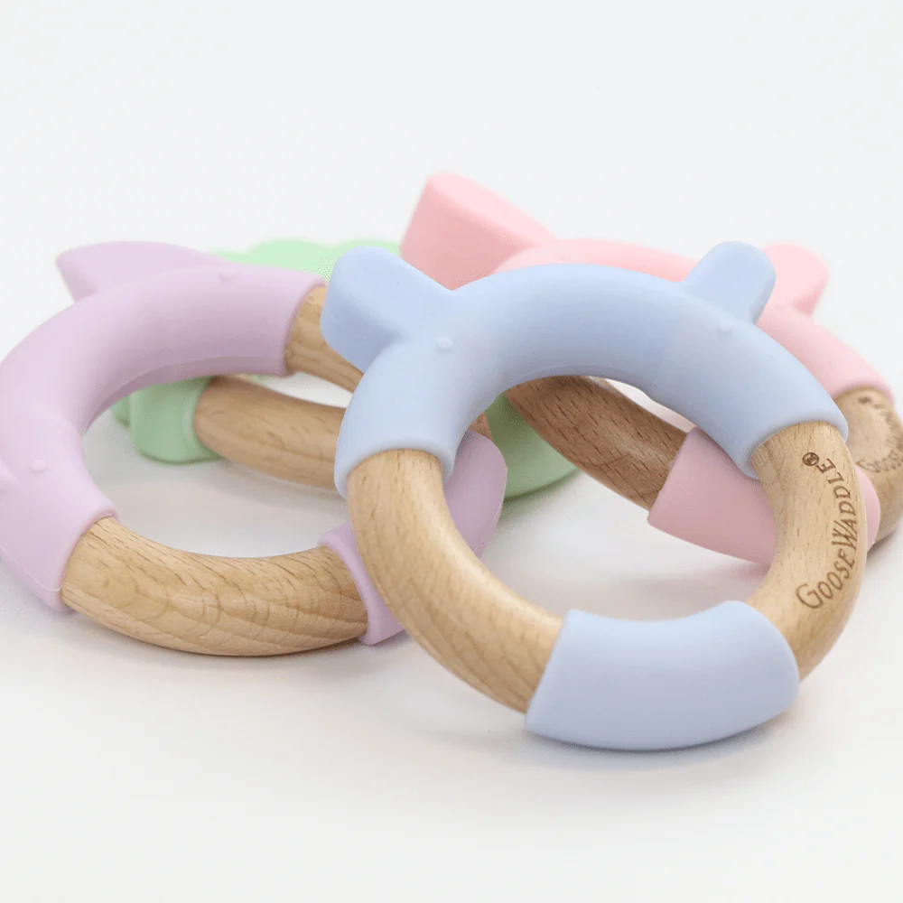 Blue Bear Circle Bear Head Teether Silicone + Wood Teether - Image 4