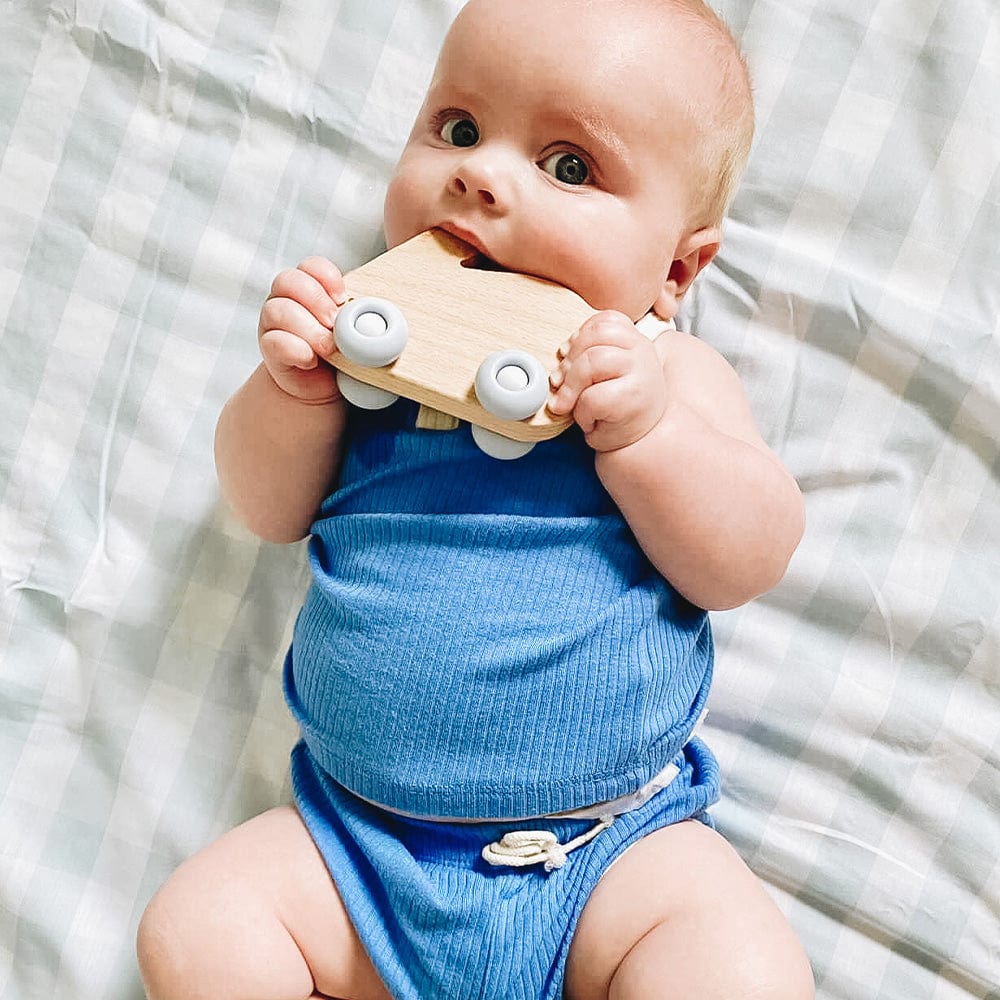 Blue Bunny Silicone + Wood Teether with Wheels - Image 3