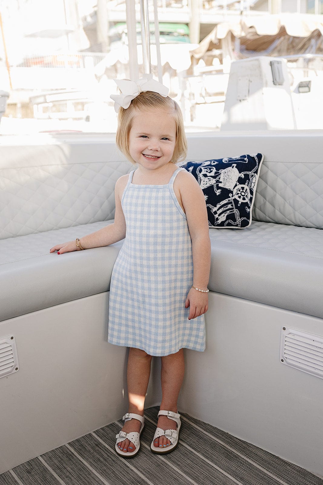 Blue Knit Gingham Dress - Image 2