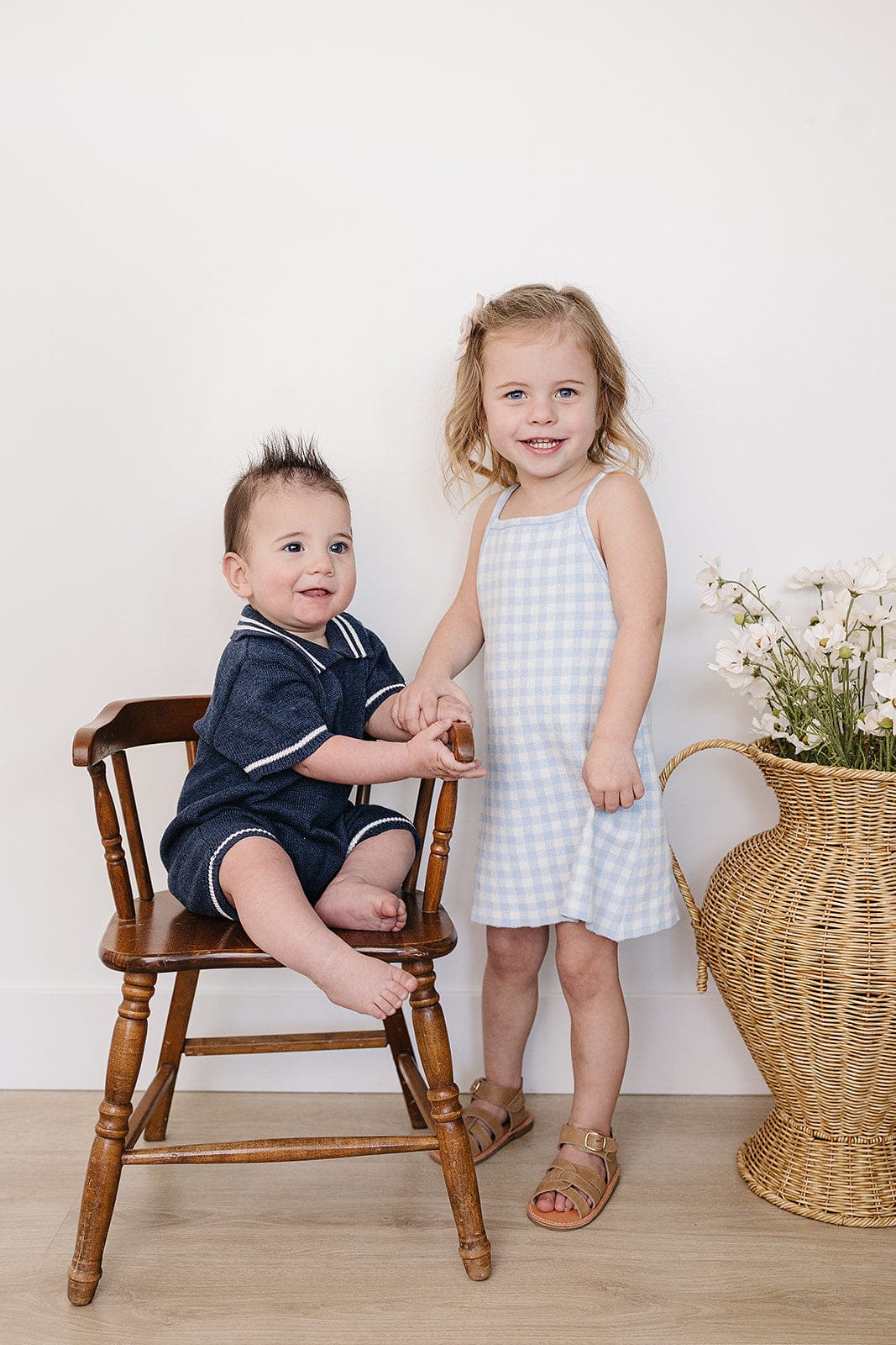 Blue Knit Gingham Dress - Image 3