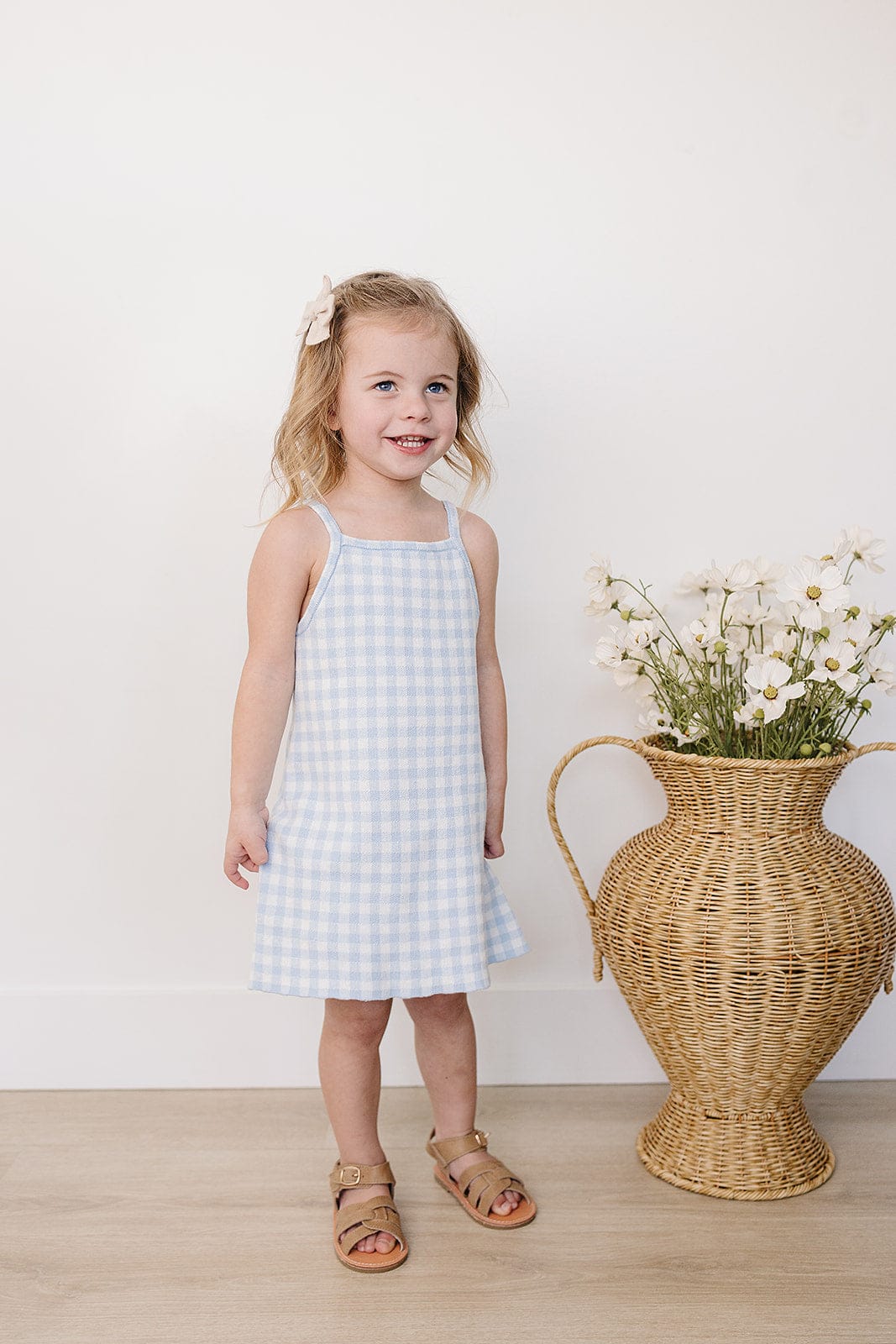 Blue Knit Gingham Dress - Image 4