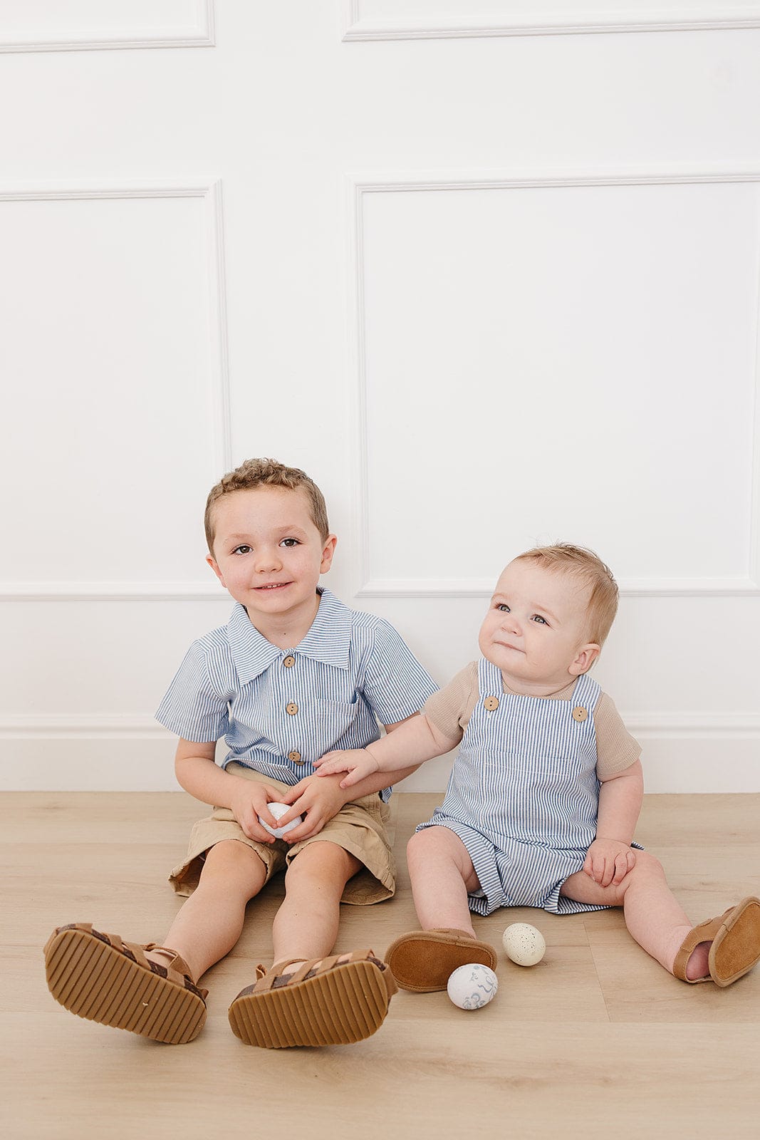 Blue Stripe Short Linen Overalls - Image 3