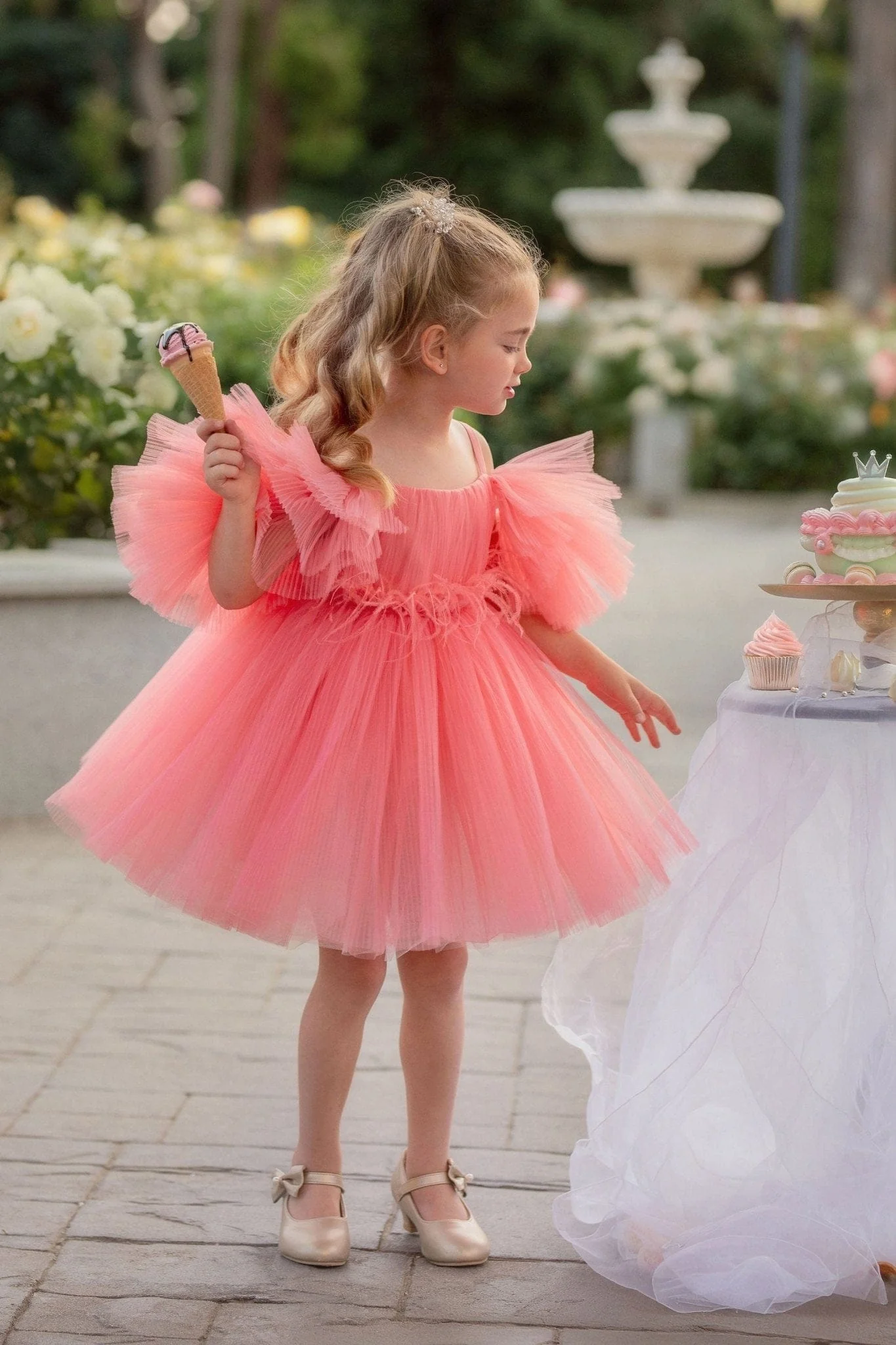 Blush Feather Fairy Tulle Dress - Image 3