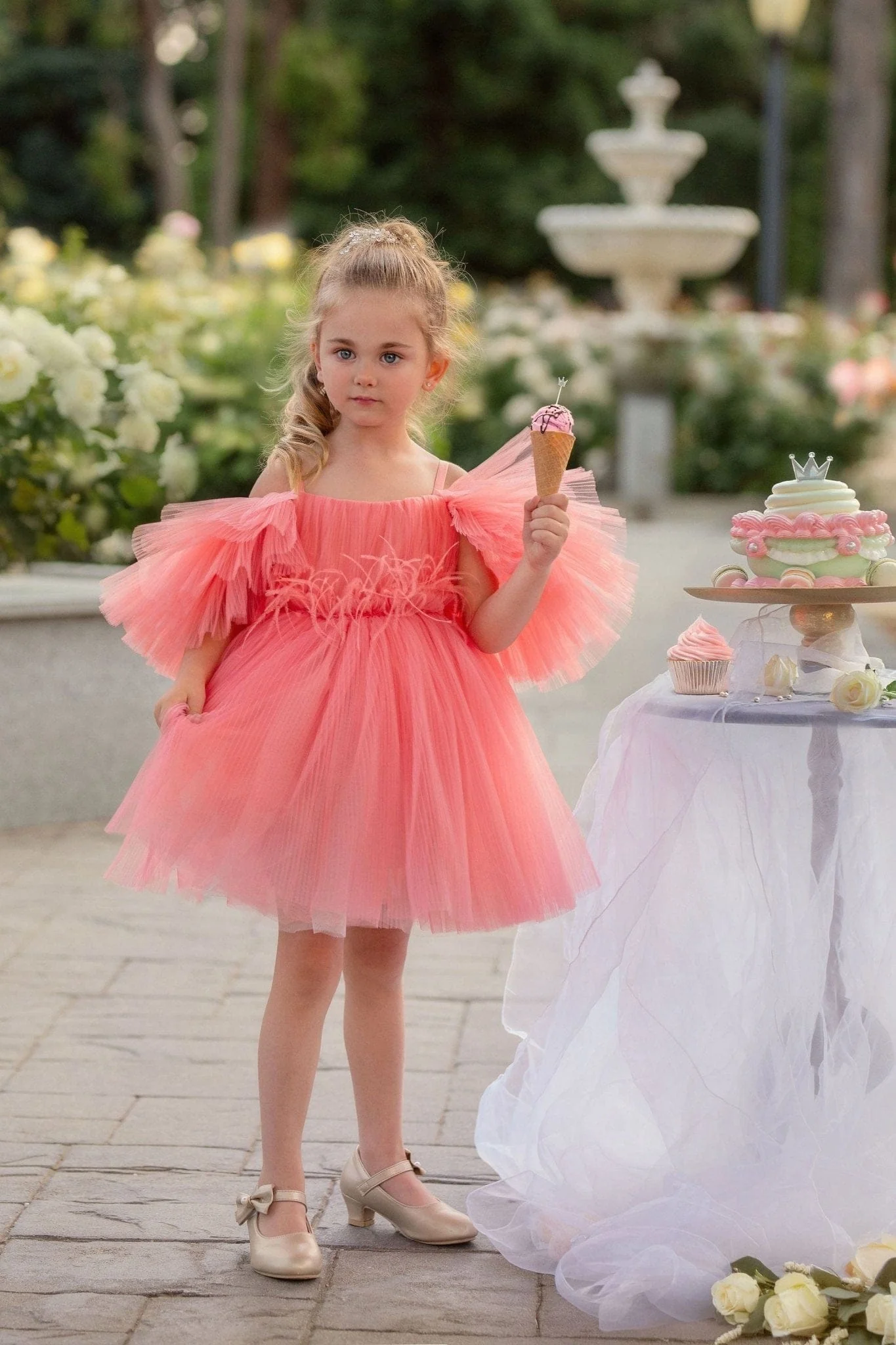 Blush Feather Fairy Tulle Dress - Image 4