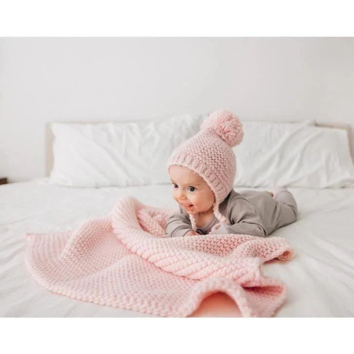 Garter Stitch Baby Blanket- Blush - Image 6