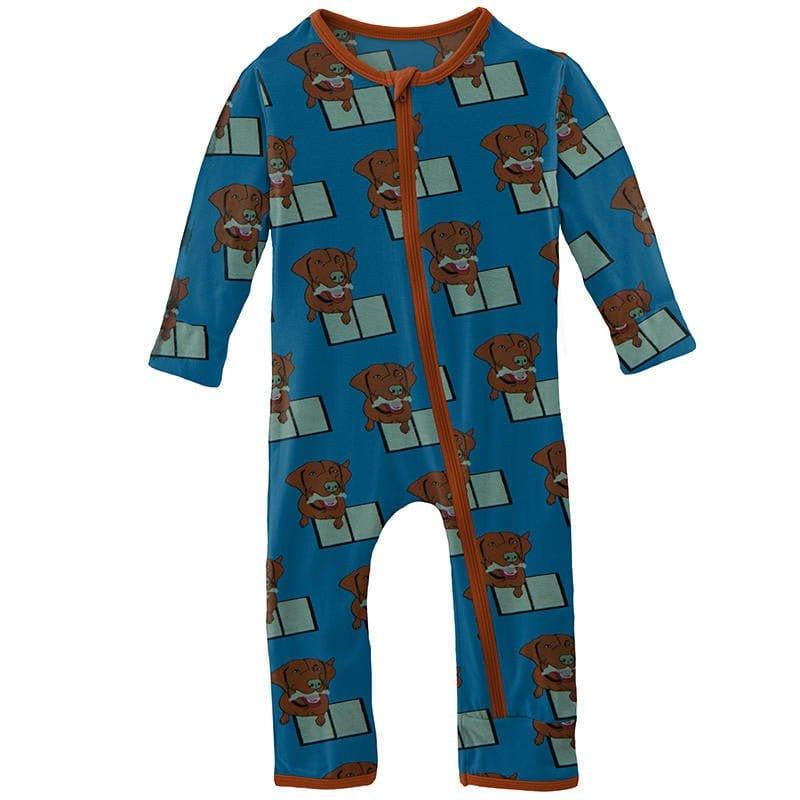 Boy's Print Bamboo Coverall with Zipper - Cerulean Blue Dog Ate My Homework
