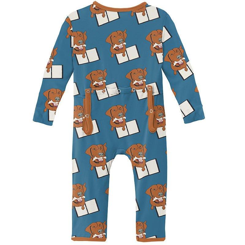 Boy's Print Bamboo Coverall with Zipper - Cerulean Blue Dog Ate My Homework - Image 2