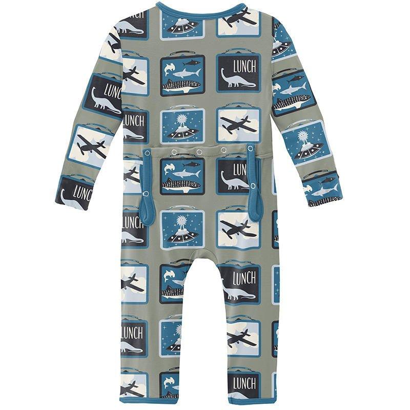 Boy's Print Bamboo Coverall with Zipper - Silver Sage Lunchboxes - Image 2