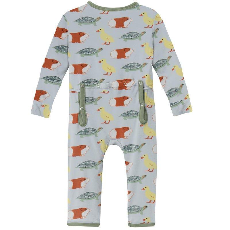 Boy's Print Bamboo Coverall with Zipper - Illusion Blue Class Pets - Image 2