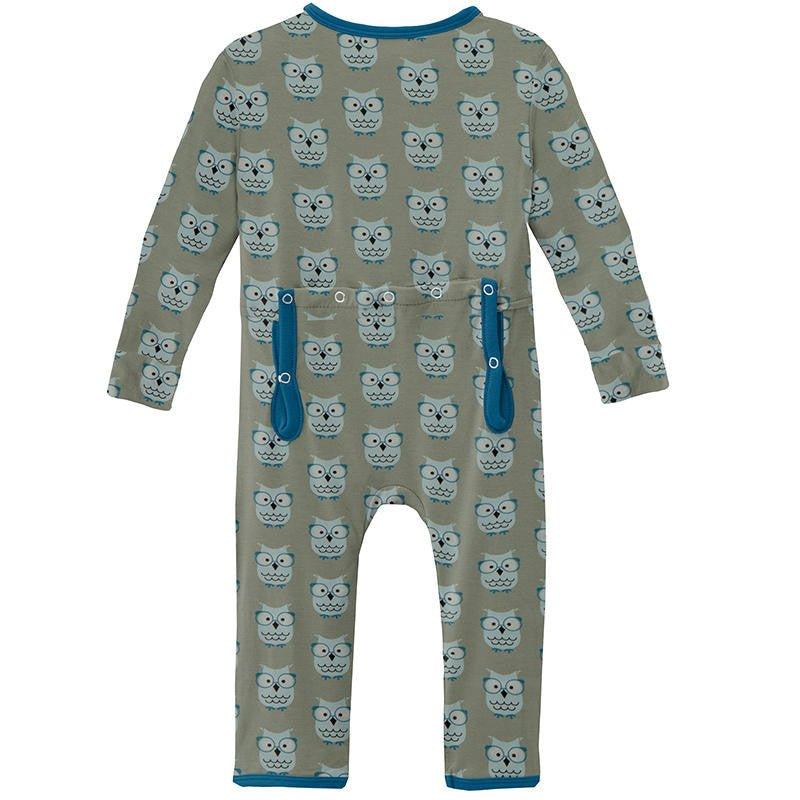 Boy's Print Bamboo Coverall with Zipper - Silver Sage Wise Owls - Image 2