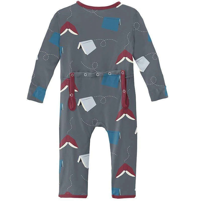 Boy's Print Bamboo Coverall with Zipper - Slate Flying Books - Image 2